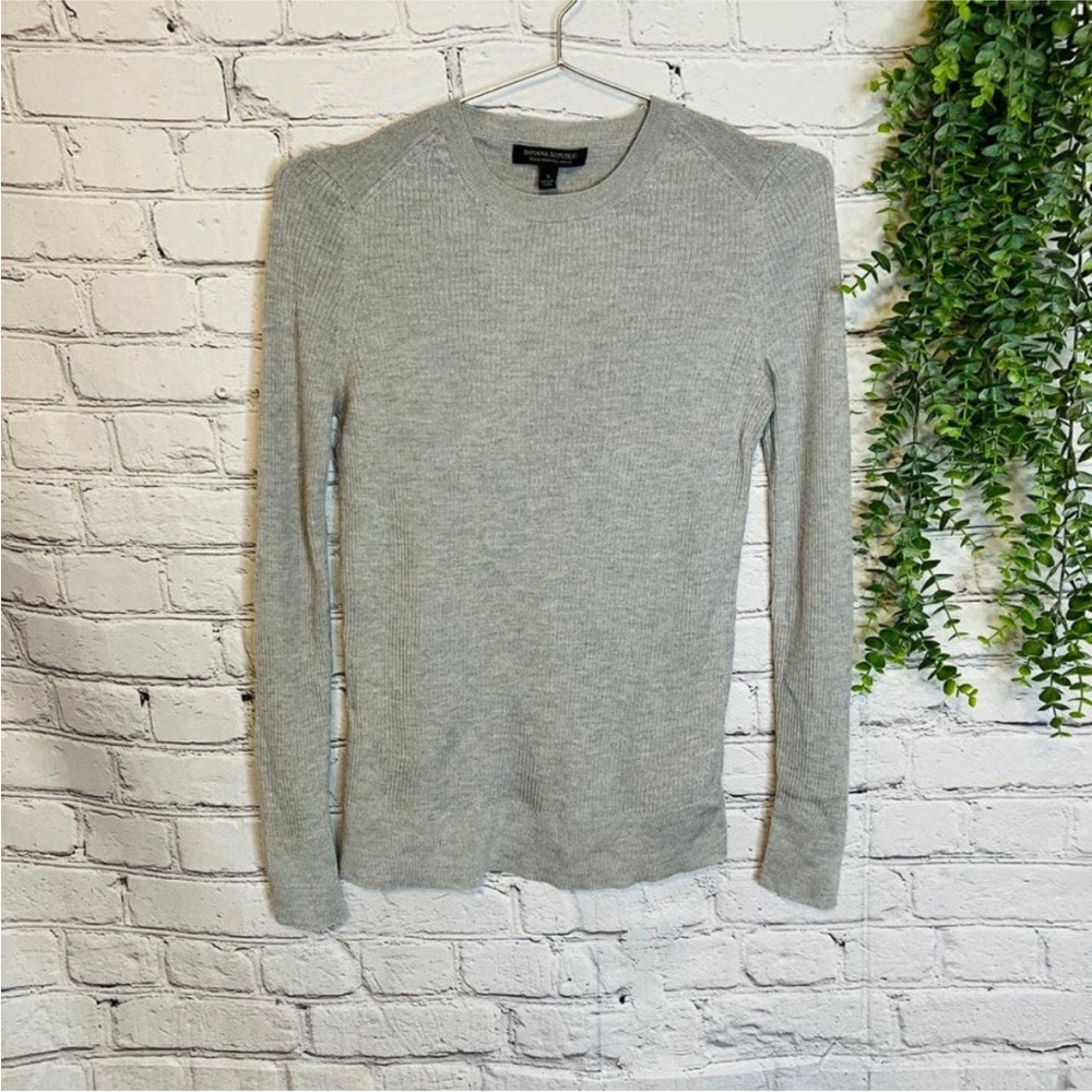 Banana Republic Sweater S Grey Merino Wool Ribbed Knit Crewneck